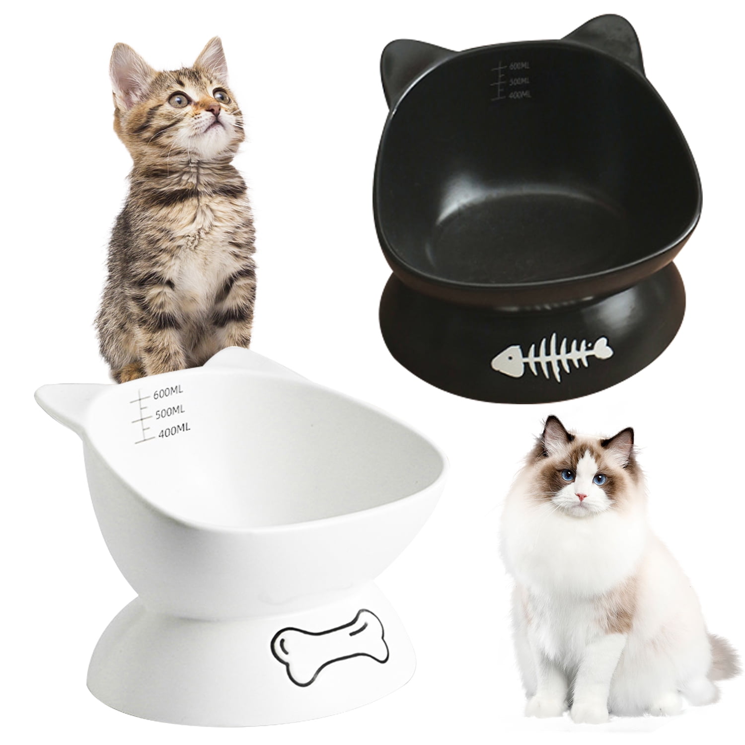 Raised Cat Bowls, eTzone Ceramic Tilted Pet Feeder and Waterer for Cats and Small Dogs White(One