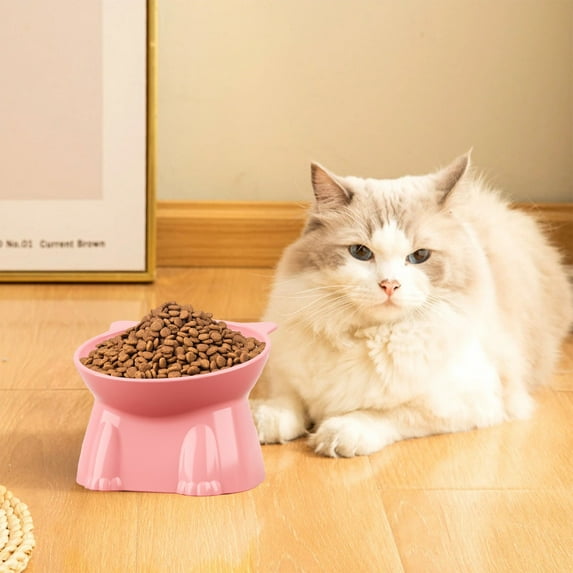 Raised Cat Food Bowl – Ceramic Elevated 15° Tilted Cat Bowl for Whisker & Neck Fatigue, Dishwasher Safe – Non-Slip & Anti Vomiting Ergonomic Design (Pink)