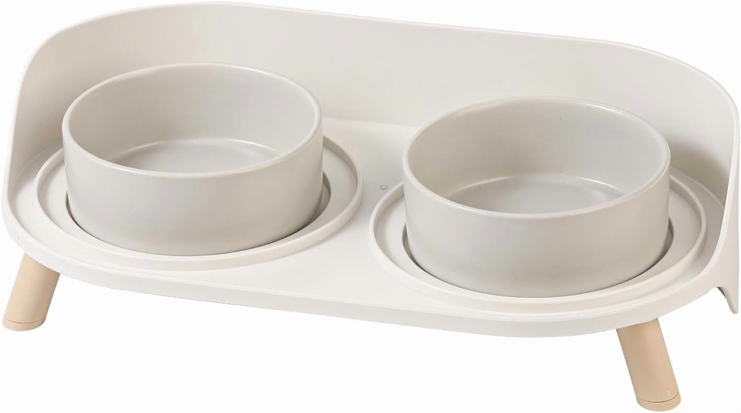 Raised Cat Food and Water Bowl Set - Elevated Ceramic Dishes with Non-Slip Stand and Splash Guard for Small Dogs - 2 x 320 ML (4.9 OZ) - Grey