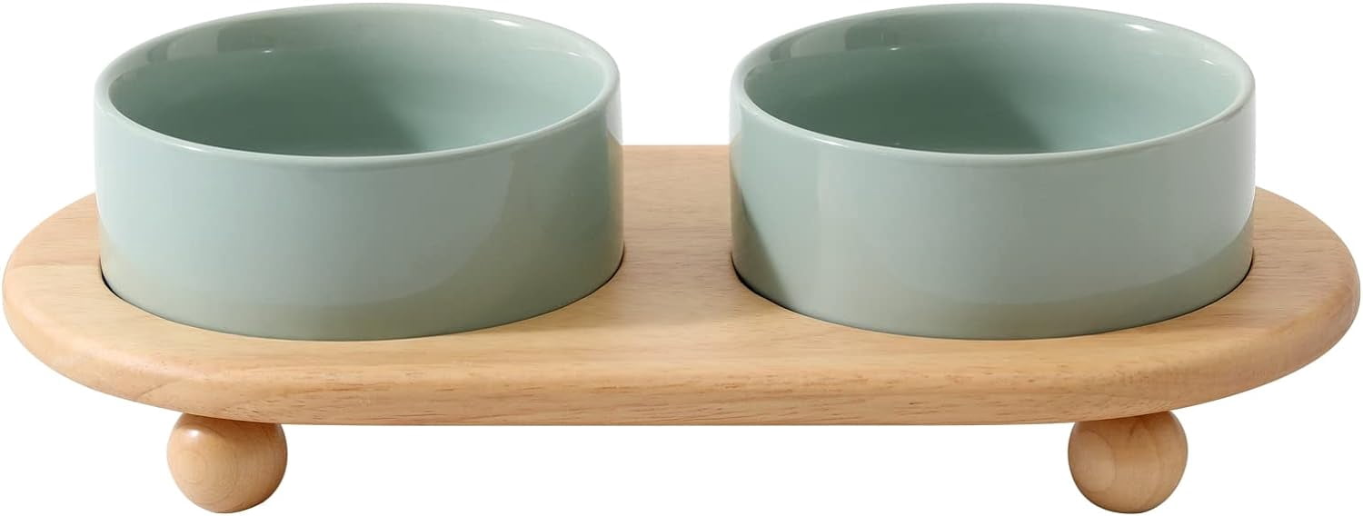 Raised Cat Water Bowl 5.1” Elevated Ceramic Cat Food and Water Bowl Whisker Friendly Pet Water Bowls for Indoor Cats, Wide Kitten Dish Relieve Whisker Fatigue Non Slip Cat Feeder