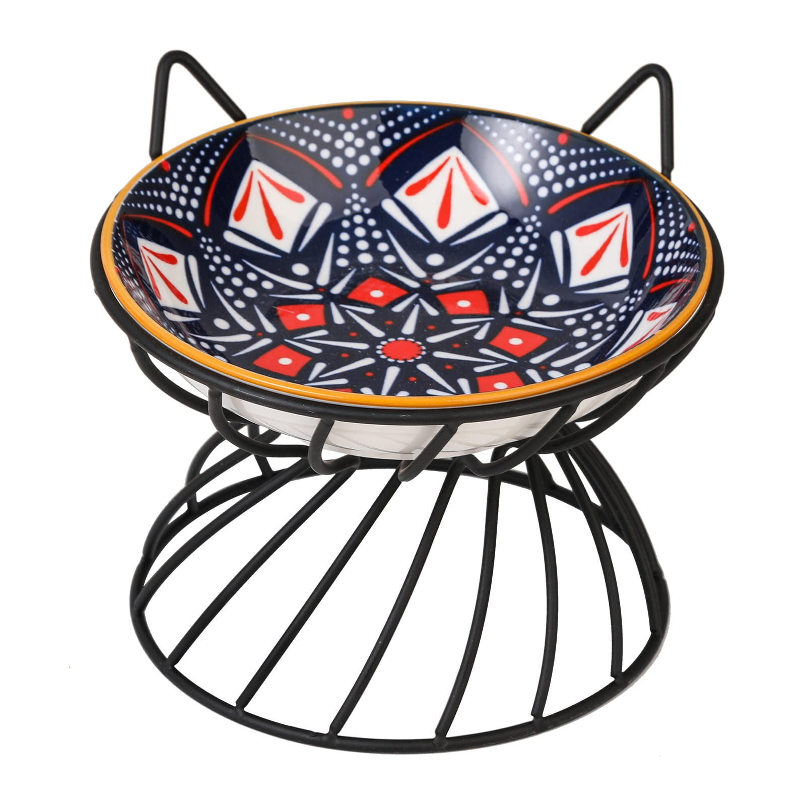 Raised Ceramic Cat Food Bowl Elevated Cat Dish with Anti Slip Metal