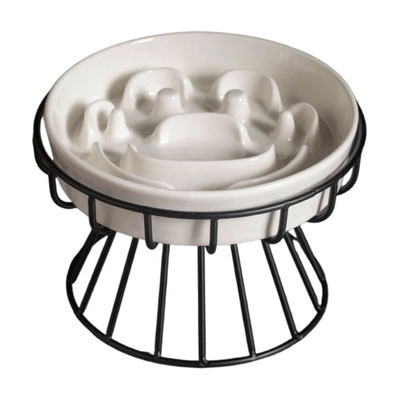 Raised Ceramic Cat Slow Feeder Bowl with Stand, Elevated Slow Feeder Pet Bowls for Wet and Dry Food, Whisker Friendly Anti-Choke Pet Feeder, for Kitten Small Dog or Cat Use, 1Pcs 5.9x3.9 Inch