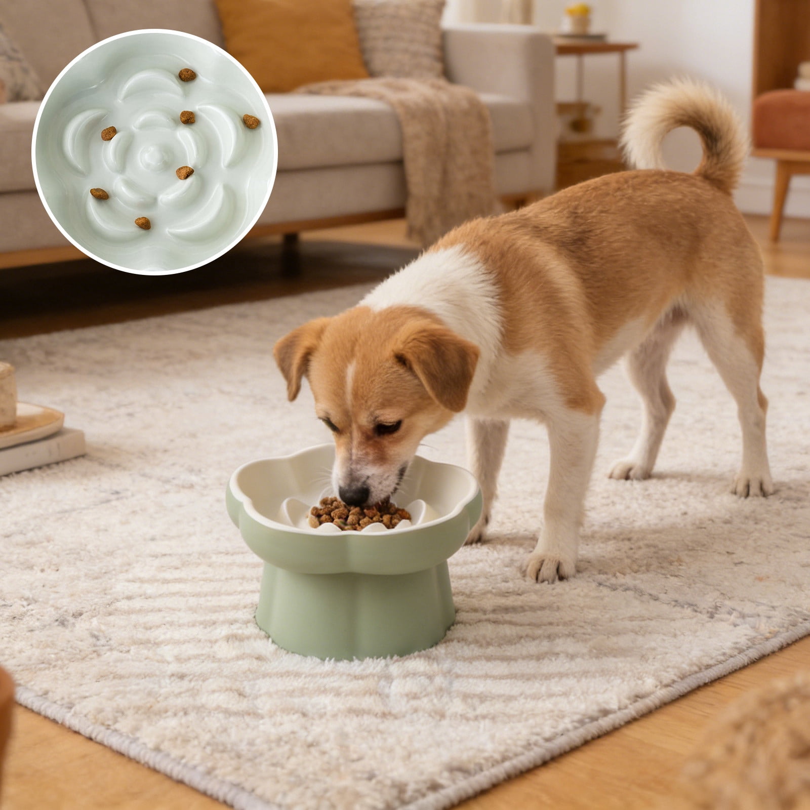 Raised Ceramic Slow Feeder Cat Bowl for Indoor Cats and Small Dogs, Elevated Pet Food Bowl with Non Slip Base, Anti Vomiting Slow Feeding Bowl for Neck Protection and Digestion