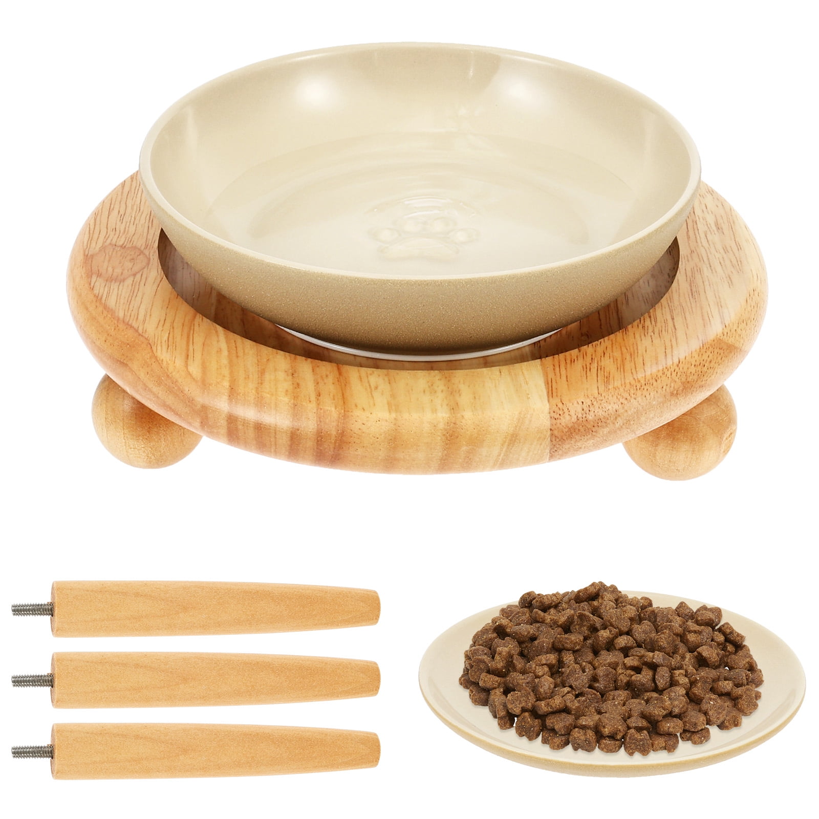 Raised Ceramic Wide Whisker Friendly Cat Dish Food and Water Bowl with 2 Style Stand Adjustable Pet Bowl Set for Food and Water