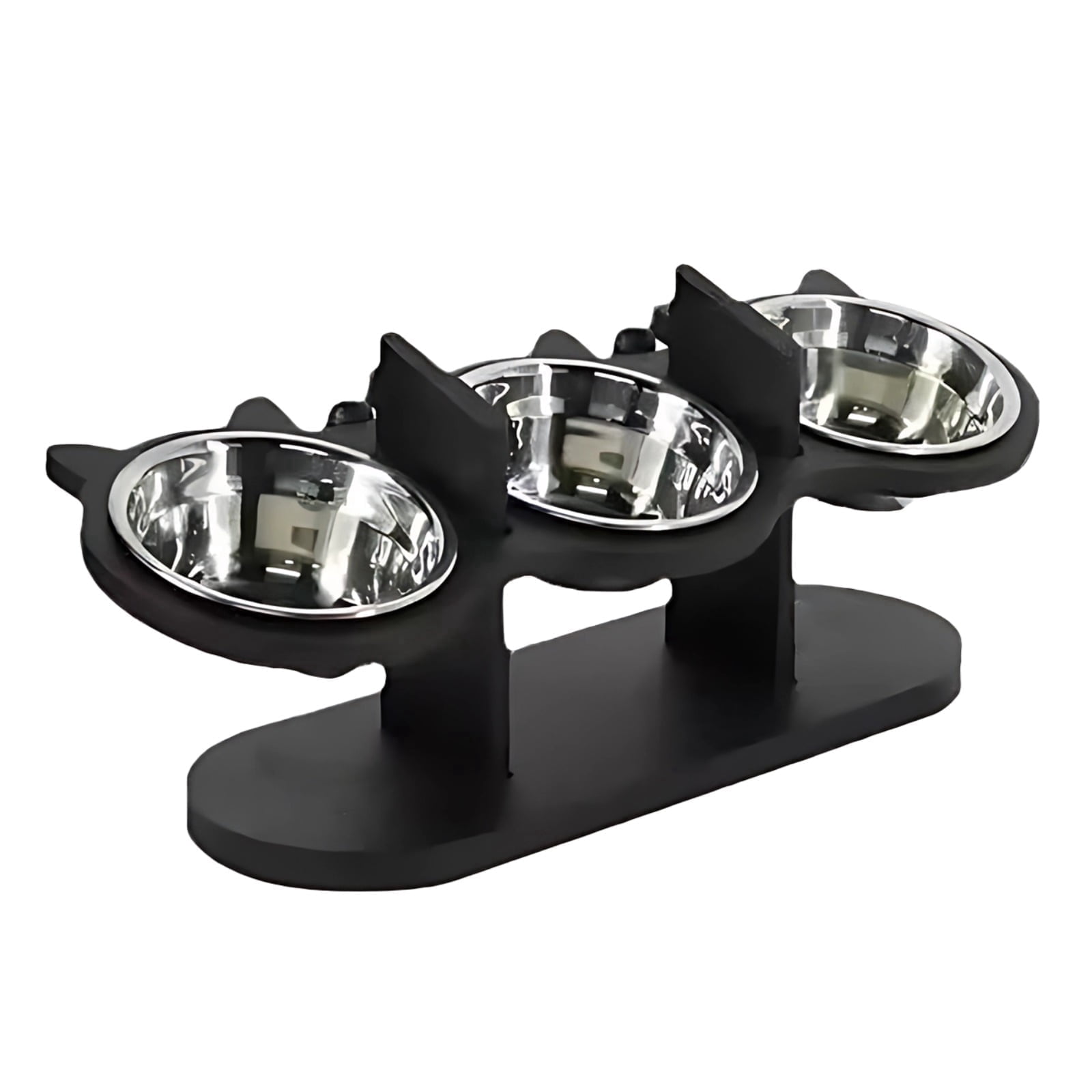 Elevated Pet Feeder with 3 Stainless Steel Bowls - Adjustable Wooden Raised Stand with Cat Ear Design, Anti-Spill Feeding Station for Cats & Dogs