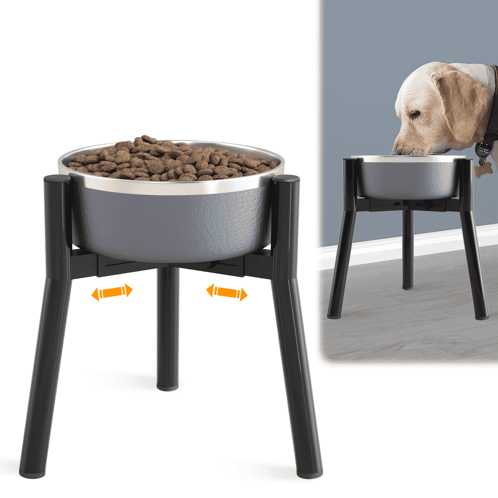 Raised Dog Bowl Stand for Large Dogs 11" Height Adjustable Width 7-10.6"  Single Tall Elevated Dog Bowls Stand, Food & Water Feeder Bowl Holder for  ...