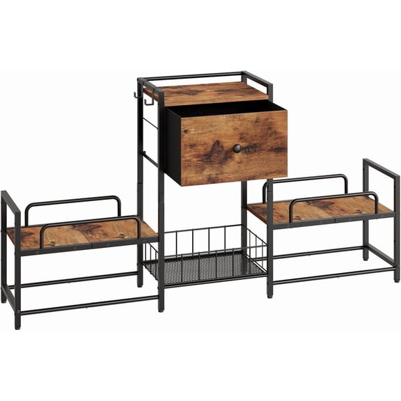 Raised Dog Bowl Stand with Storage, Lifted Feeding Station, Elevated Bowl Holder, 4 Adjustable Heights, for Large Medium Small Dogs, with 1 Drawer and 2 Hooks, Rustic Brown