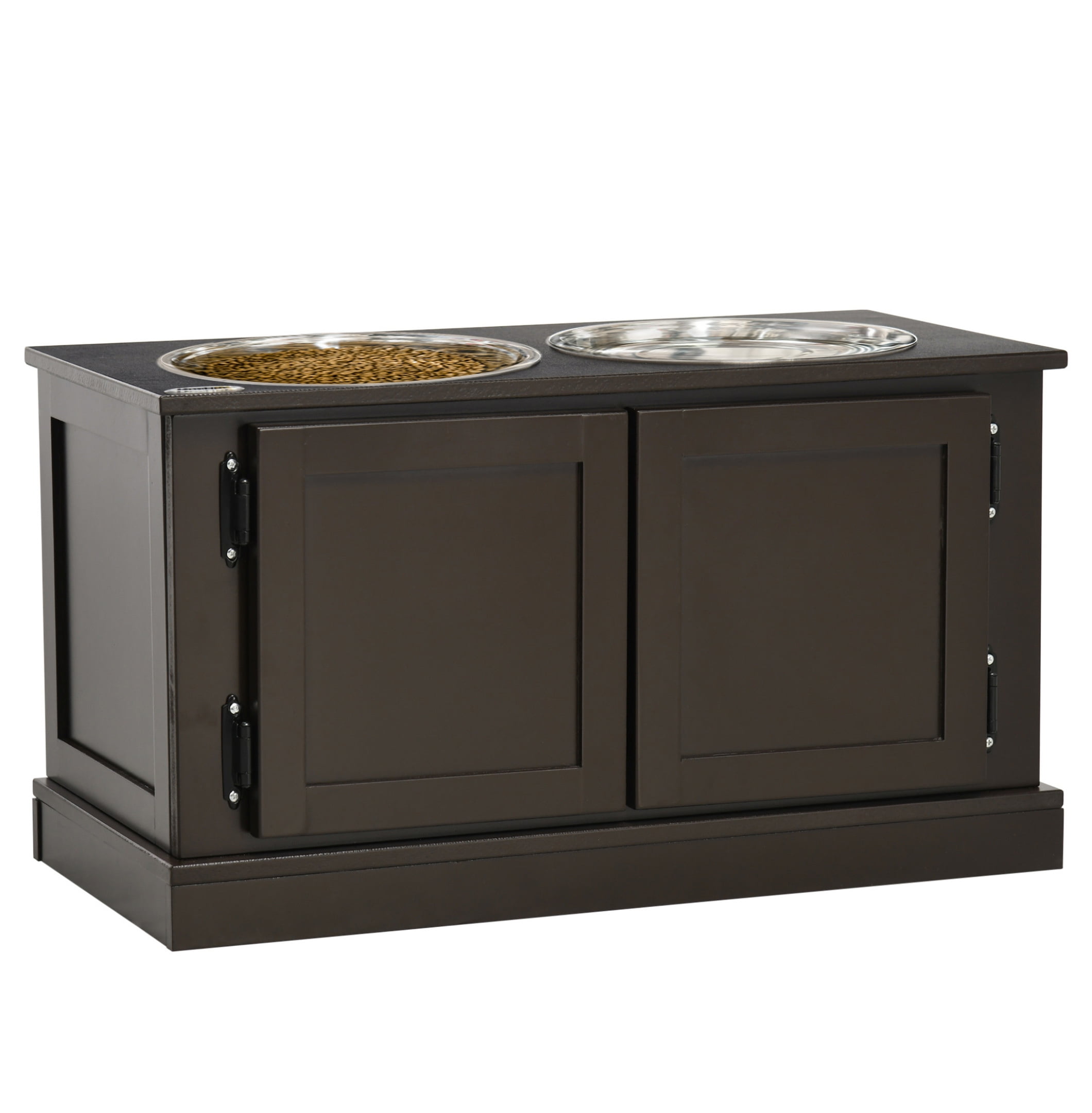 Raised Dog Bowls for Large Dogs - Elevated Feeder with Storage - Stainless Steel - Indoor Pet Station - Coffee Finish