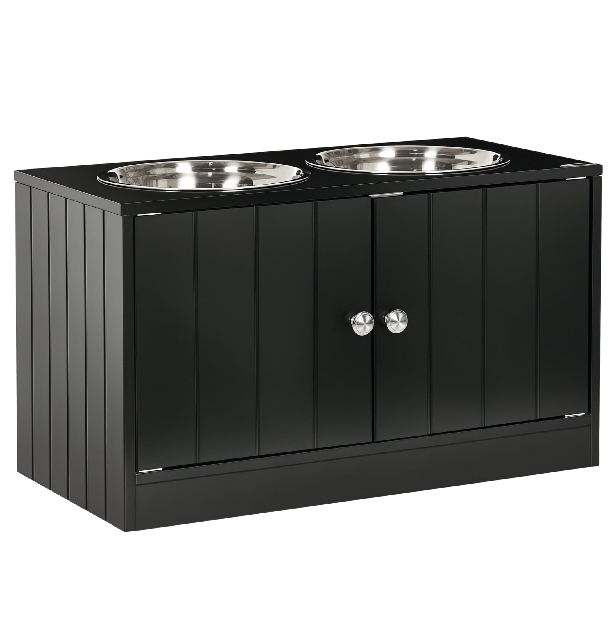 Raised Dog Bowls with Storage, 44L Pet Feeder Station, Large Stainless Steel Bowls, Elevated Dog Bowl Stand for Large Dogs, Black