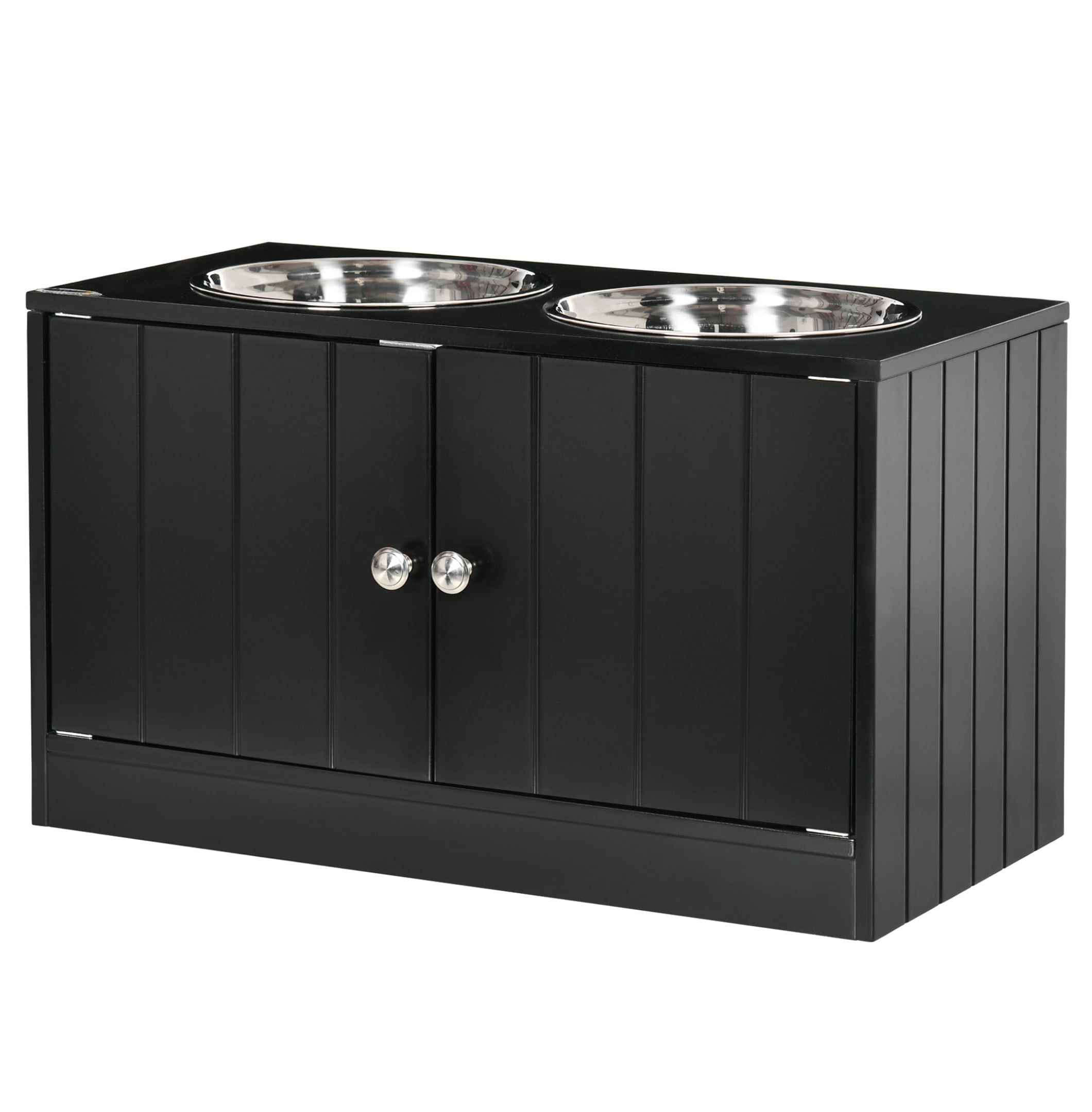 Raised Dog Bowls with Storage, 44L Pet Feeder Station, Stainless Steel, Elevated Dog Bowl Stand for Large Dogs, Black