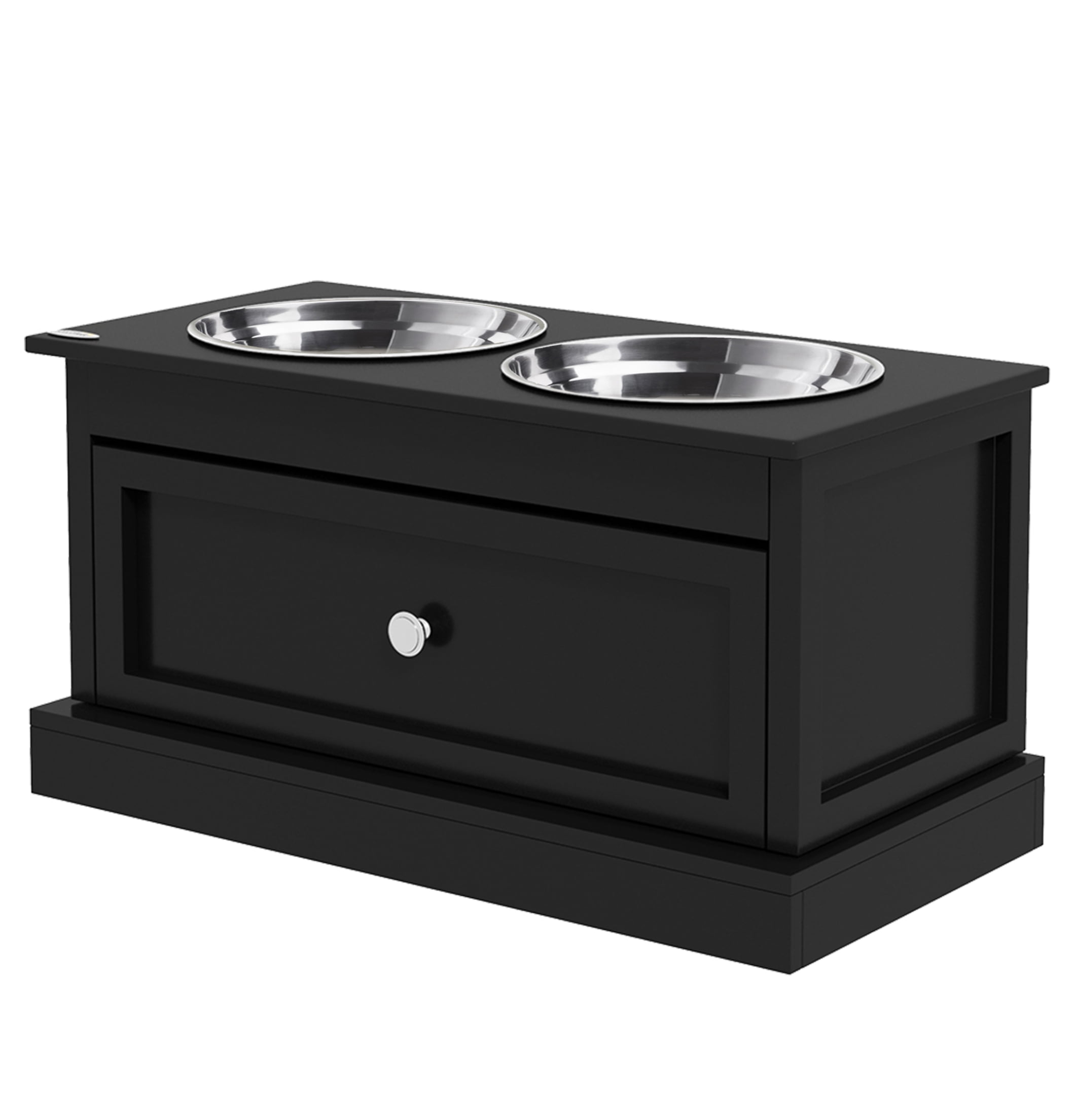 Raised Dog Bowls with Storage, Elevated Dog Feeder Stand, Stainless Steel Pet Bowls, Black - Large Dog Food Station