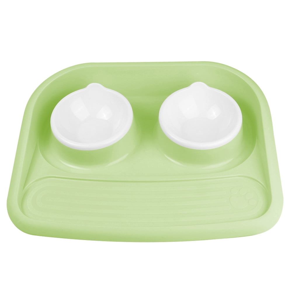 Raised Dual Removable Food And Water Bowls For Small / Medium Dogs, Puppies, And Cats With Anti-Slip Feet And Spill-Proof Tray (Green)