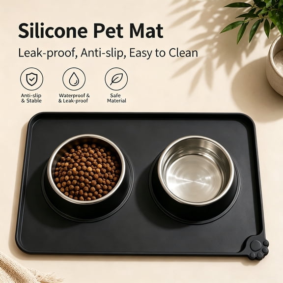 Raised Edge Silicone Pet Feeding Mat, Waterproof Spill Proof Non Slip Food & Water Bowl Placemat for Dogs and Cats, Multiple Color Options