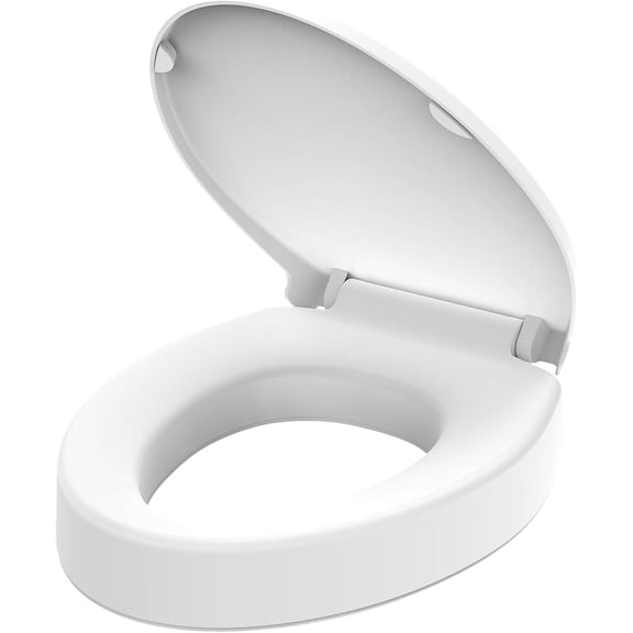Raised Elongated Toilet Seat  Soft Close, Quick Release & Connect, Sturdy PP Material, Wont Loosen, White