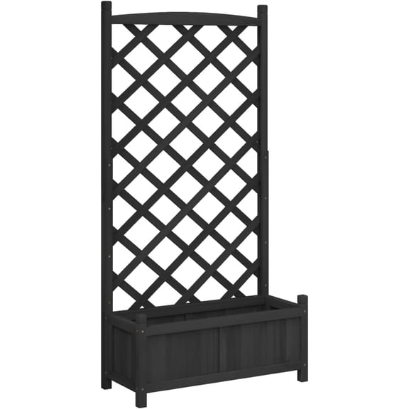Raised Flower Box with Trellis - Black Solid Fir Wood Outdoor Planter for Garden, Patio, Balcony - Spacious Rectangular Garden Bed