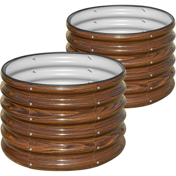 Raised Garden Bed, 2 PCS 2×2×1.5ft Round Galvanized Outdoor Planter Box, 17" Tall Deep Metal Garden Bed Kit for Planting Vegetables, Fruits, Flowers, Brown