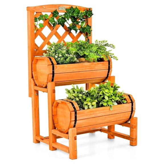 Raised Garden Bed, 2-Tier Planter with Trellis & 2 Planter Boxes for Climbing Plants Flower Growing, Indoor & Outdoor Planter Raised Bed for Yard Patio