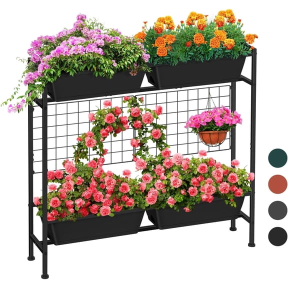 Raised Garden Bed, 2 Tier Tall Elevated Planter Boxes with Trellis & Legs, 32" Vertical Garden Planter, Standing Flower Beds, for Vegetables, Flowers, Herbs, Backyard Gardening