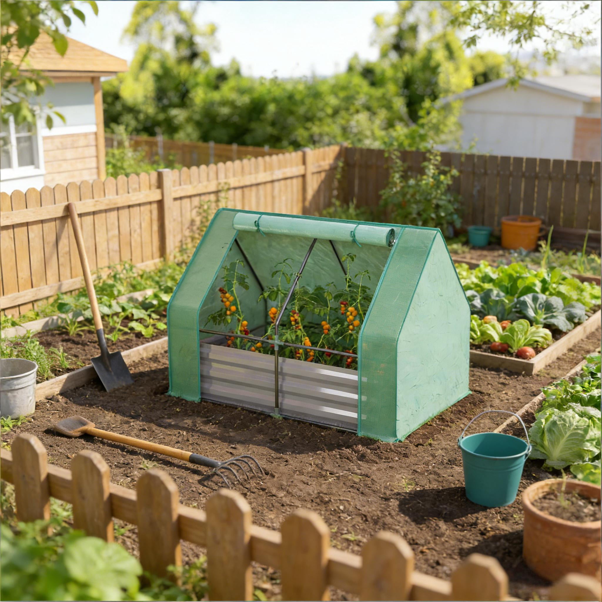Raised Garden Bed, 2-in-1 Mini Raised Planter Greenhouse
