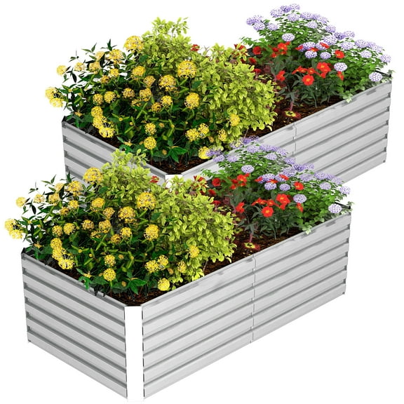 Raised Garden Bed, 2PCS 6x3x2ft Metal Outdoor Planter Box for Vegetables, Flowers, Herbs, Silver