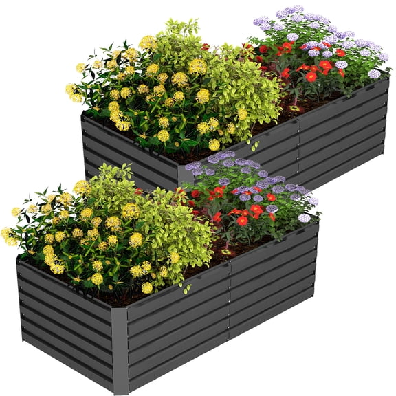 Raised Garden Bed, 2PCS 8x4x2ft Metal Outdoor Planter Box for Vegetables, Flowers, Herbs, Black