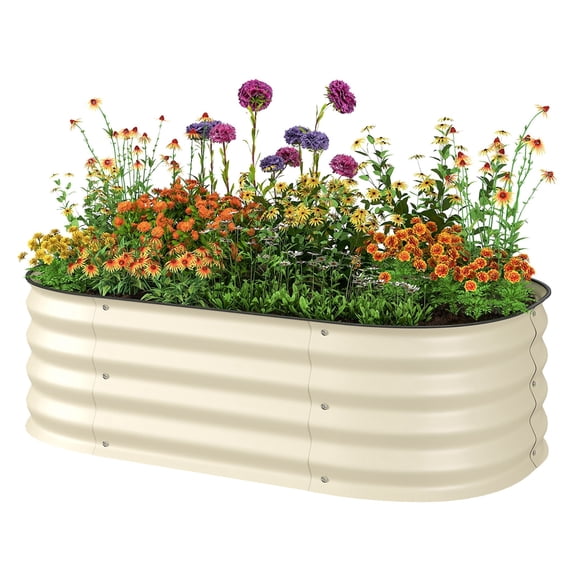 Raised Garden Bed 3.4'x2' Galvanized Metal Planter Box - Cream Finish, Outdoor Flower Vegetable Herb Planter, Safety Edging, Modular Design