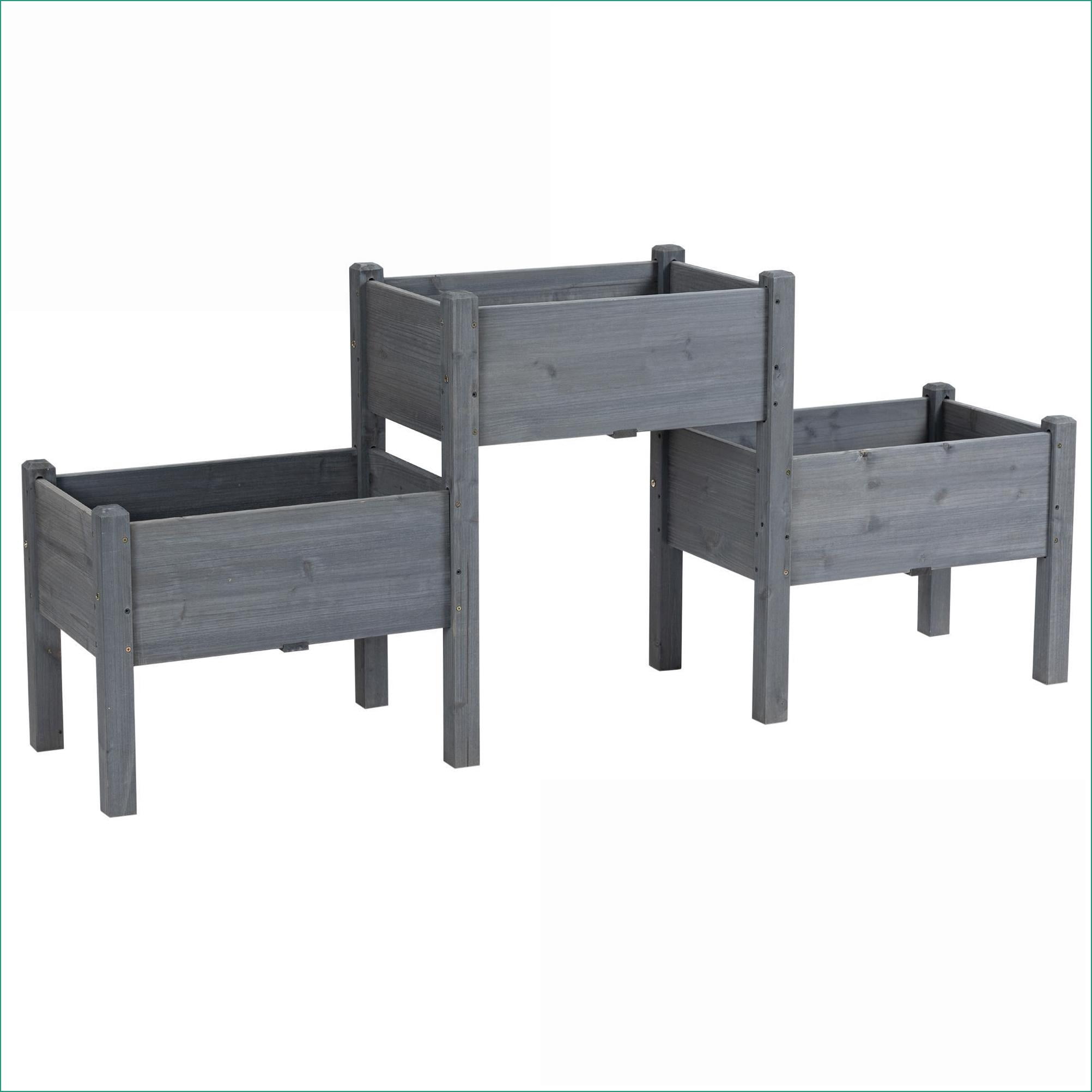 Raised Garden Bed, 3-Box Elevated Solid Wood Planter for Backyard Vegetables Herbs Flowers | Gray | Wood