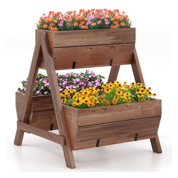 Raised Garden Bed 3 Tier Fir Wood Planter Boxes Outdoor Vertical Plant Stand Brown