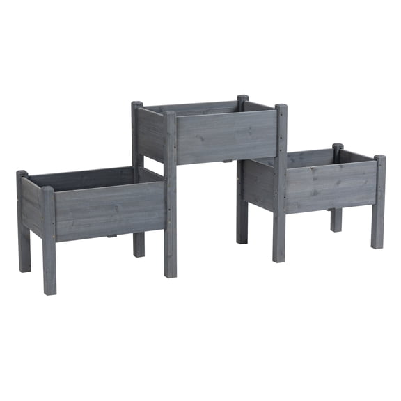 Raised Garden Bed 3-Tier, Wooden Plant Stand with Drainage - Gray