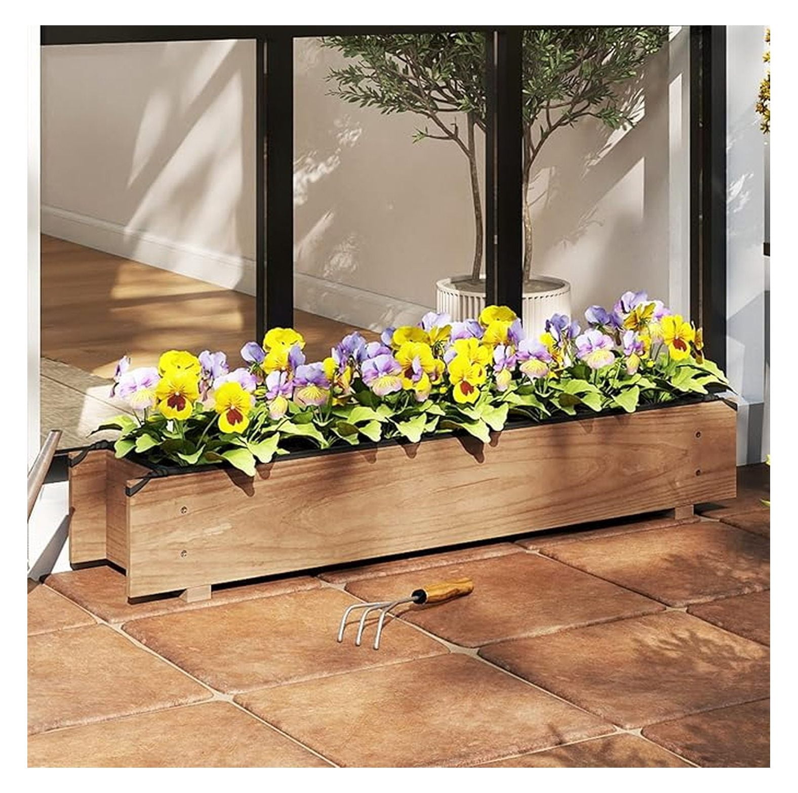 Raised Garden Bed, 36" x 7" x 6.5" Wood Rectangle Planter Box with Drainage Holes, Water-Resistant Paint, Decorative Window Box, Outdoor Garden Bed for Fruit Vegetable Flower , Orange