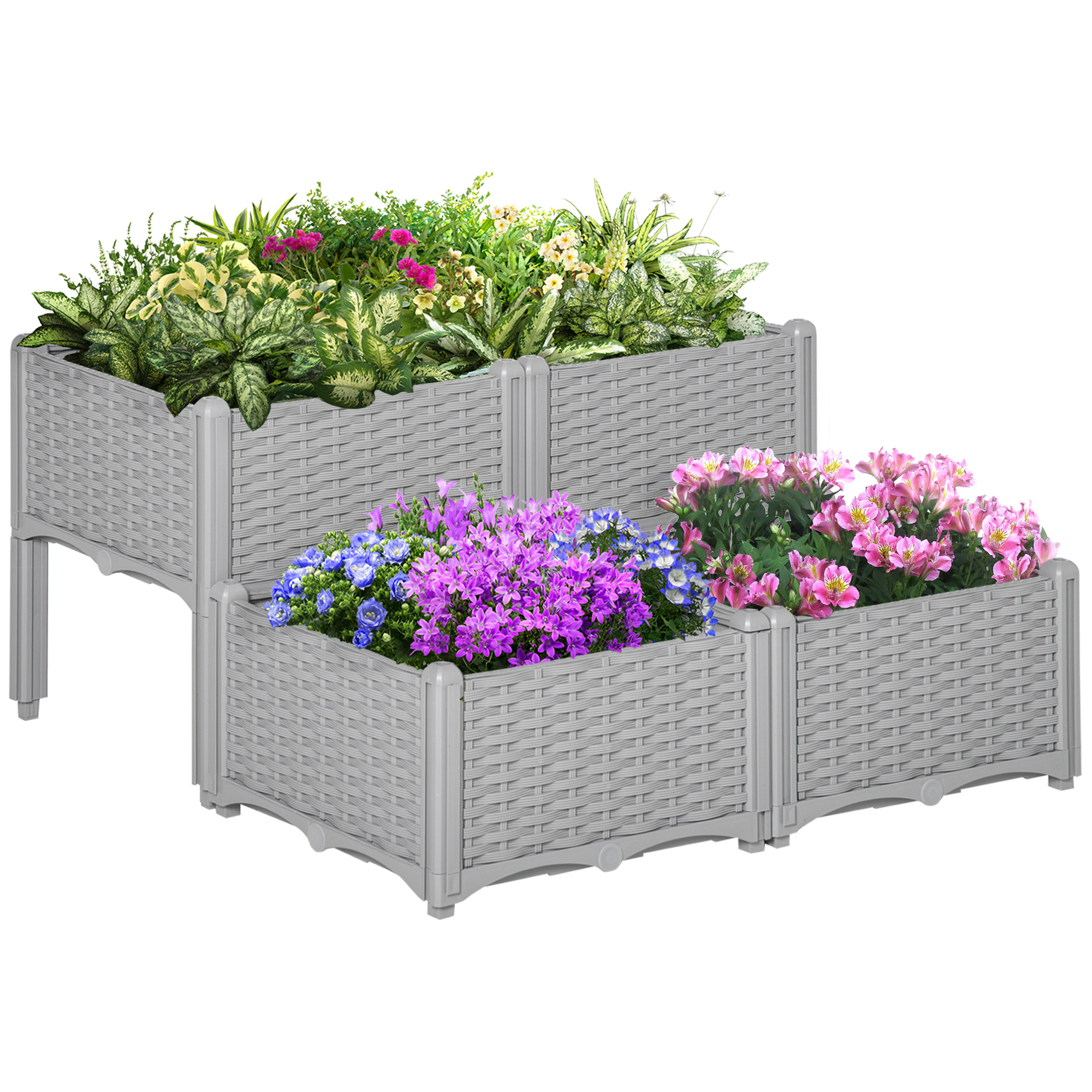 Raised Garden Bed 4-Piece Set with Legs, Self-Watering Planter Boxes ...