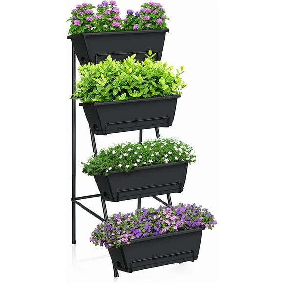 Raised Garden Bed 4 Tier Vertical Garden Planters Indoor Outdoor Raised Planter Box with Legs Elevated Herb Garden Planter for Flowers Vegetables Plants, Black