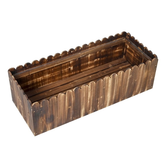 Raised Garden Bed 40x16x12, Wooden Planter Box Scalloped, Outdoor Vegetable Herb Flower Growing, Patio Deck Planters