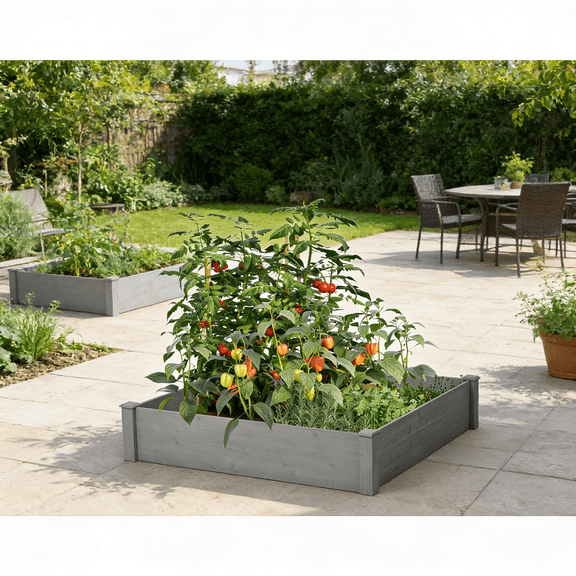 Raised Garden Bed 48In Square Wood Planter Box Tool Free Assembly Heavy Duty Vegetable Flower Herb Garden Backyard Patio Deck Large Balcony Porches Wood Frame Box For Plants Home Use Front Yards