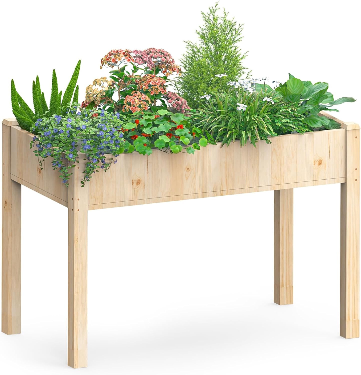 Raised Garden Bed, 48x 24x 30 Inch Natural Wood Gardening Elevated Planter Box, Large Load-bearing, Wood