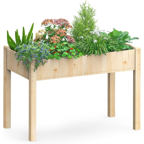 Raised Garden Bed, 48x 24x 30in Natural Wood Gardening Elevated Planter Box, Large Load-bearing
