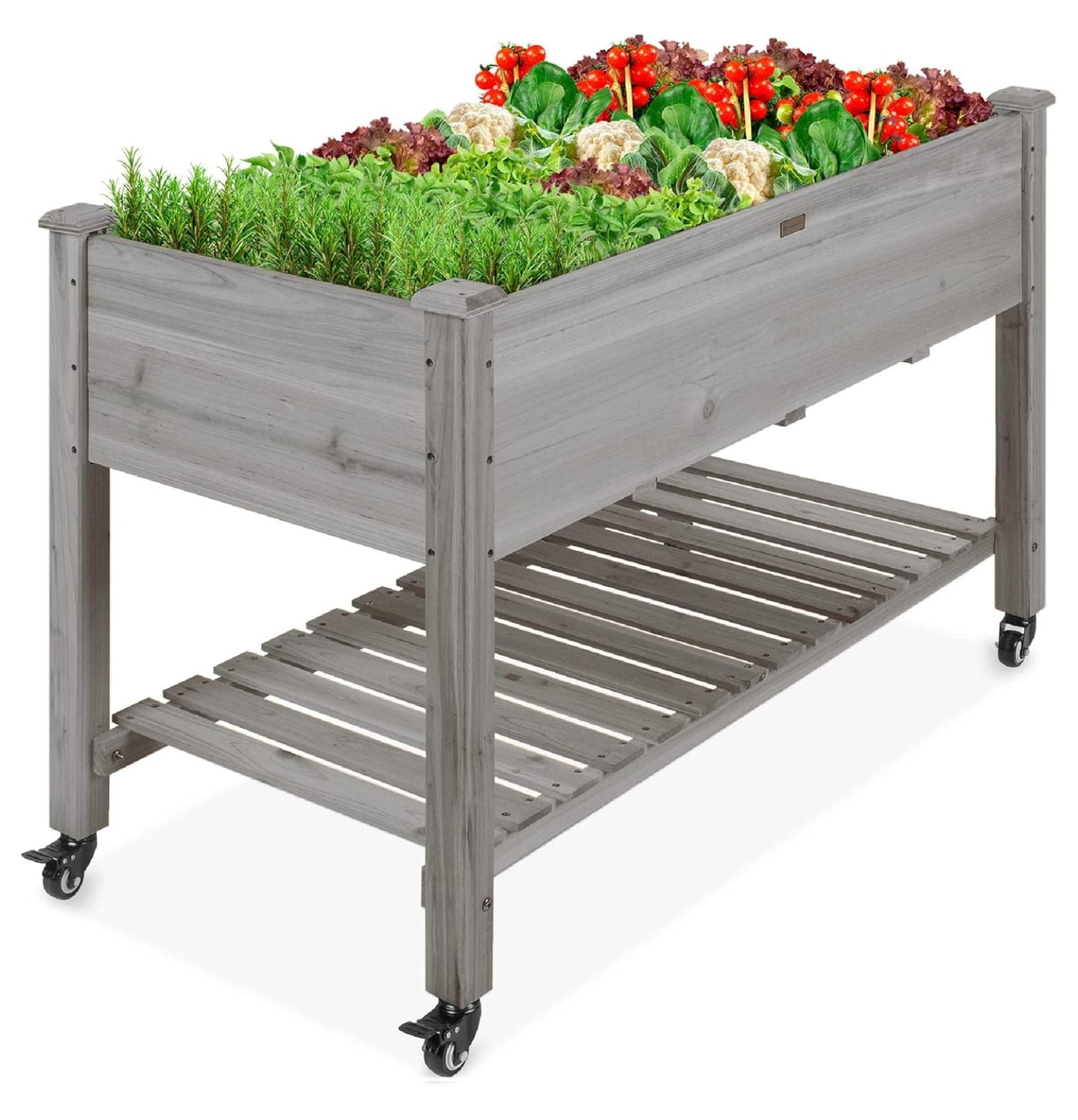 Raised Garden Bed 48x24x32inch Mobile Elevated Wood Planter w/Lockable