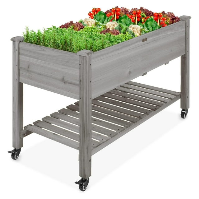 Raised Garden Bed 48x24x32inch Mobile Elevated Wood Planter w/Lockable