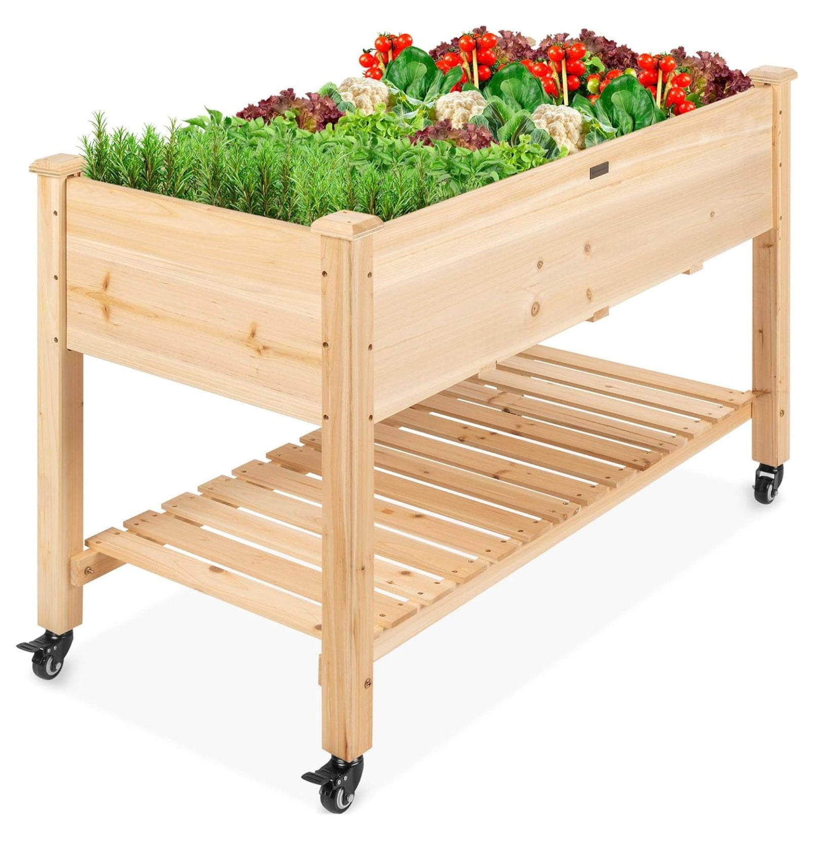 Raised Garden Bed 48x24x32inch Mobile Elevated Wood Planter w/Lockable