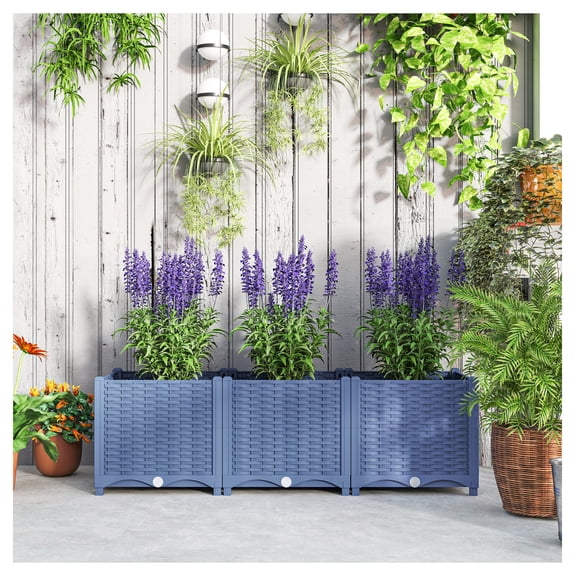 Raised Garden Bed 4x1x1 ft, Outdoor Flower Box for Vegetables & Herbs - Blue Plastic Planter