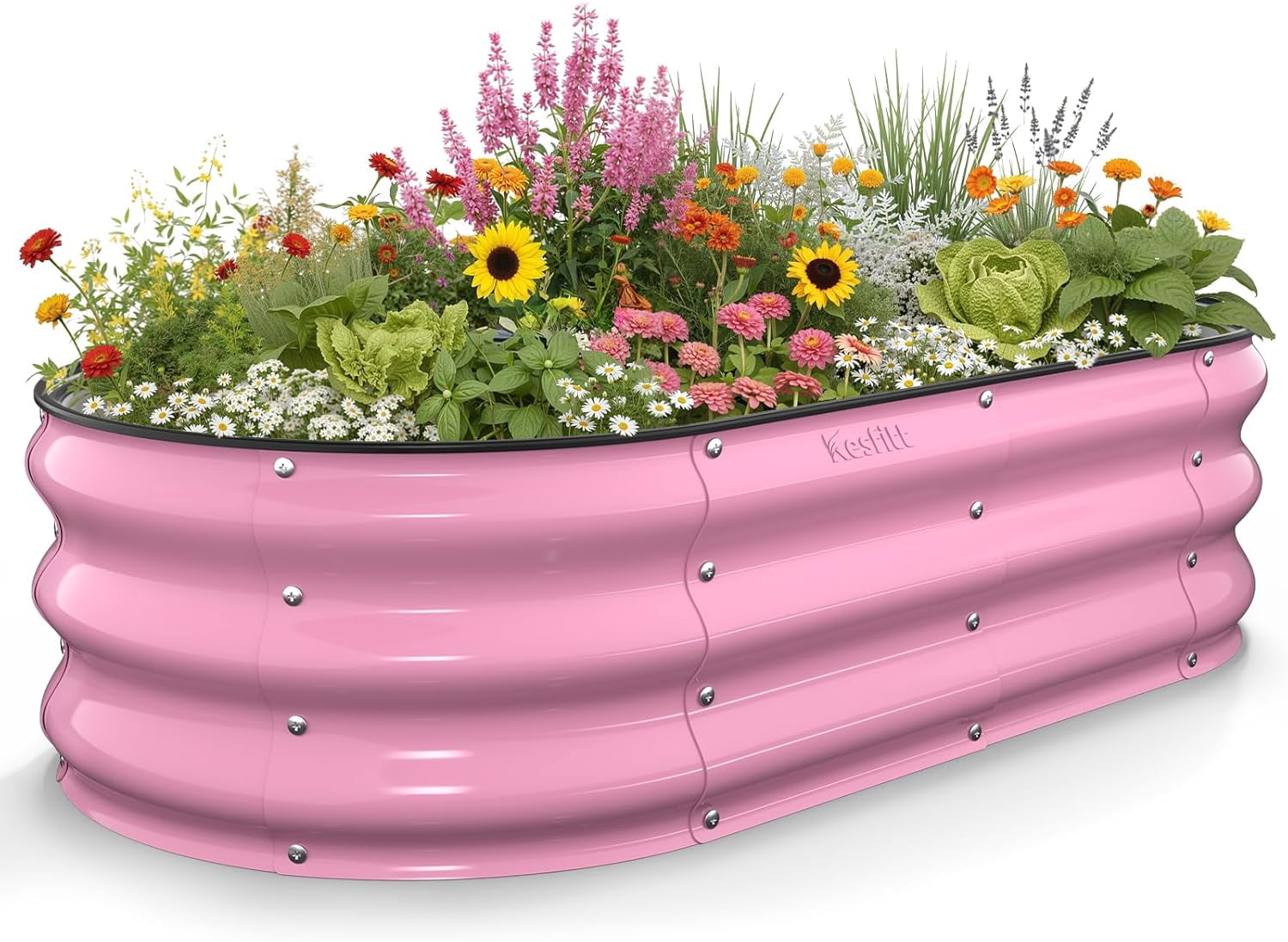 Raised Garden Bed, 4x2x1 FT Galvanized Steel Metal Raised Garden Bed, Oval Open-Bottom Design, 12-Inch Deep for Outdoor Vegetable & Herb Gardening, Blushing Pink