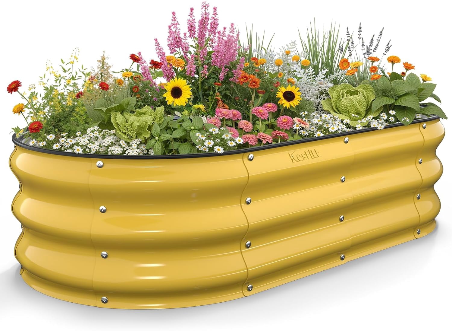 Raised Garden Bed, 4x2x1 FT Galvanized Steel Metal Raised Garden Bed, Oval Open-Bottom Design, 12-Inch Deep for Outdoor Vegetable & Herb Gardening, Creamy Yellow