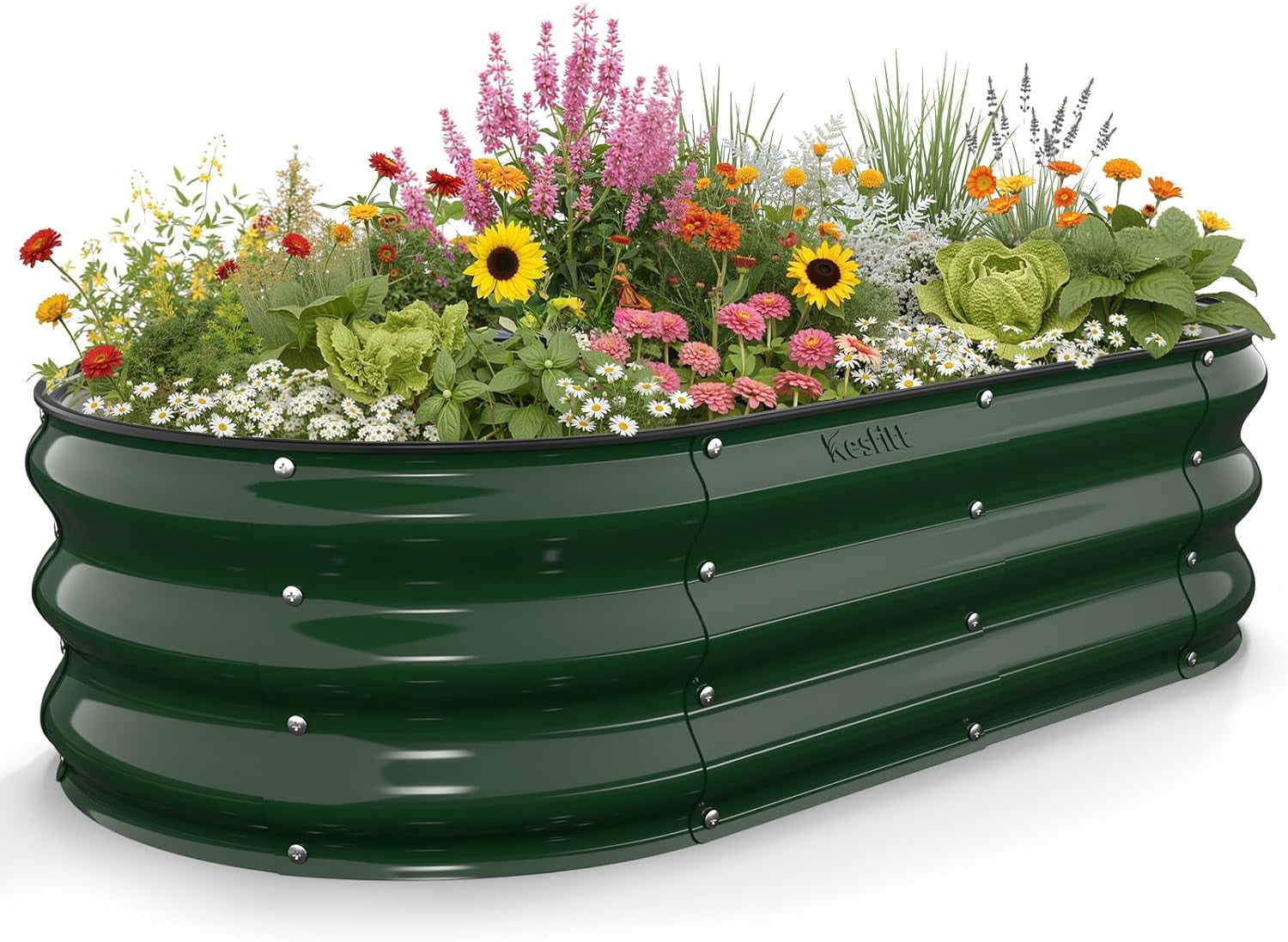 Raised Garden Bed, 4x2x1 FT Galvanized Steel Metal Raised Garden Bed, Oval Open-Bottom Design, 12-Inch Deep for Outdoor Vegetable & Herb Gardening, Forest Green