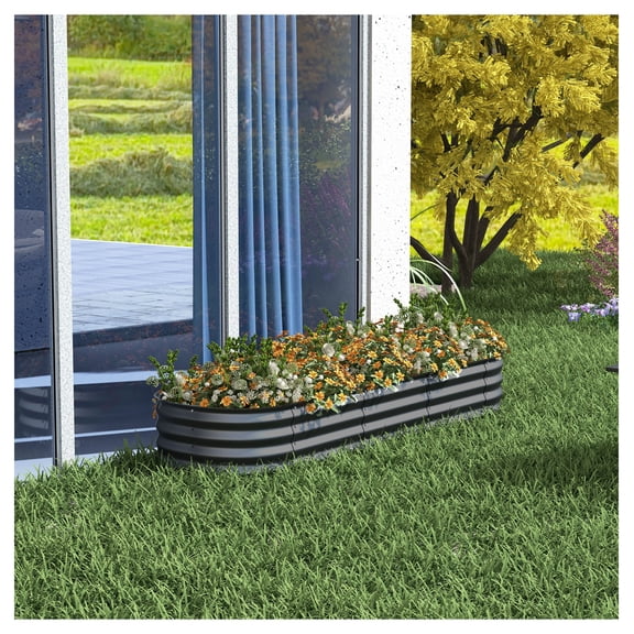 Raised Garden Bed 6.4'x2'x1', Galvanized Metal Planter Box, Dark Gray - Outdoor Vegetable Flower Plant Grow Kit with Safety Edging