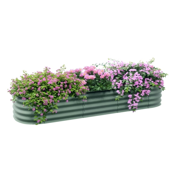 Raised Garden Bed 6.4x2x1 ft, Galvanized Metal Planter Box, Green, Outdoor Plant Container, Modular Vegetable Flower Bed with Safety Edging