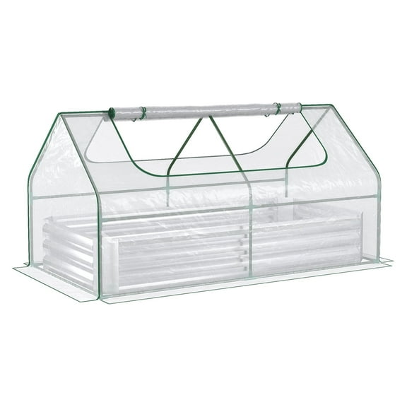 Raised Garden Bed 6x3 ft with Greenhouse - Silver, Roll-Up Windows, Vegetable Planter, Outdoor Indoor Gardening Kit, Patio Grow Box