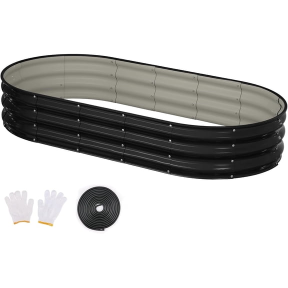 Raised Garden Bed, 6x3x1ft Galvanized Outdoor Planter Beds with Safety Edging and Gloves, Oval Metal Planter Box for Gardening Vegetables Flowers Herb-Black