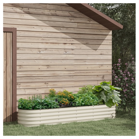 Raised Garden Bed 7.9' x 2' x 1.4', Galvanized Metal Planter Box, Cream Finish, Modular Design, Safety Edging, Outdoor Vegetable Flower Plant Bed