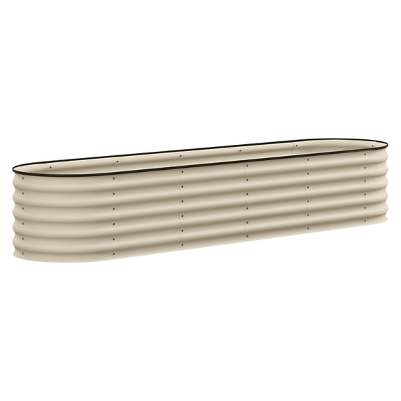 Raised Garden Bed 7.9'x2'x1.4' - Galvanized Metal Planter Box, Cream - Modular Kit with Safety Edging, Outdoor Flower Vegetable Herb Growing