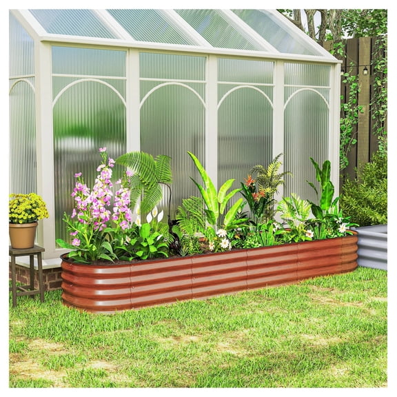 Raised Garden Bed 7.9'x2'x1', Galvanized Metal Planter Box, Brown